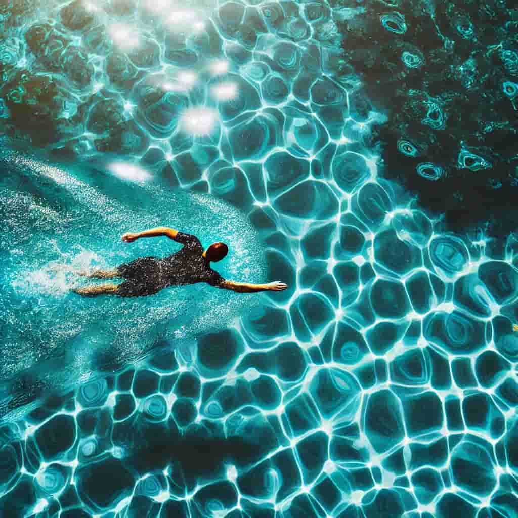 A person swimming in a pool